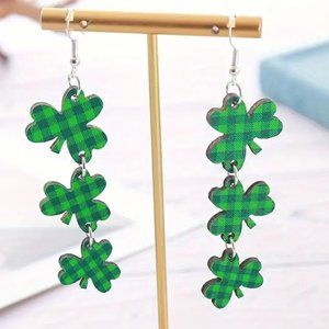 Earrings St Patrick's Day Clover Shamrock Plaid Dangle Irish Lucky Party NEW